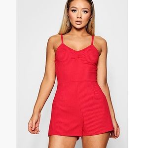 Ruched Front Playsuit In Rib